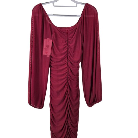 Merokeety Womens Backless Ruched Midi Dress Sheer Square Neck Wine Red Size S - Picture 10 of 13